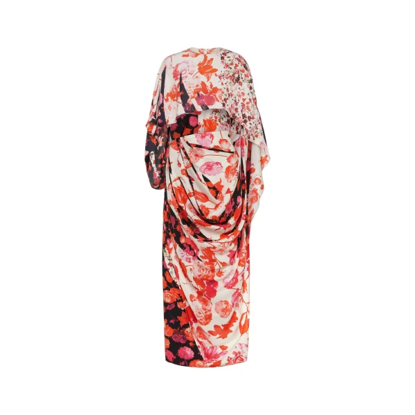 Floral Draped Dress in Red
