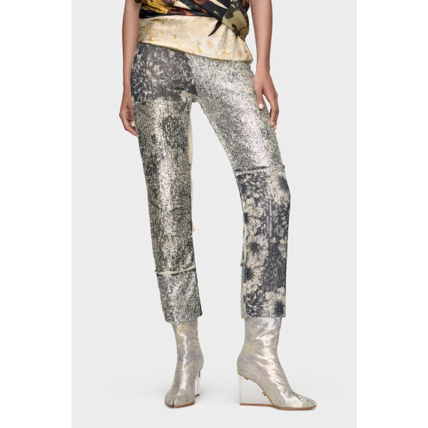Maison Margiela Floral Sequin Patchwork Trousers in Multicolour | Pants | Coveti