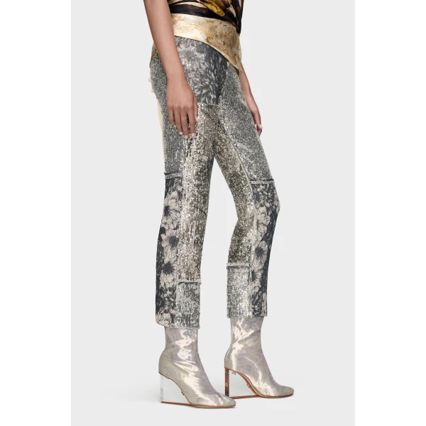 Maison Margiela Floral Sequin Patchwork Trousers in Multicolour | Pants | Coveti