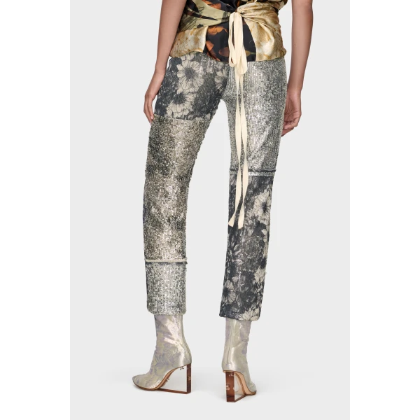 Maison Margiela Floral Sequin Patchwork Trousers in Multicolour | Pants | Coveti