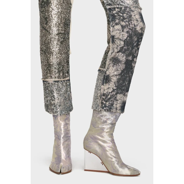Maison Margiela Floral Sequin Patchwork Trousers in Multicolour | Pants | Coveti