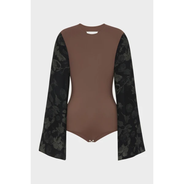 Maison Margiela Floral Sleeve Top in Brown | Tops | Coveti