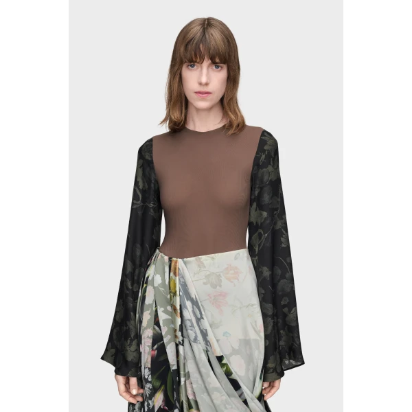 Maison Margiela Floral Sleeve Top in Brown | Tops | Coveti