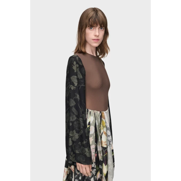 Maison Margiela Floral Sleeve Top in Brown | Tops | Coveti