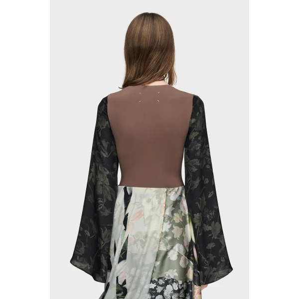 Maison Margiela Floral Sleeve Top in Brown | Tops | Coveti