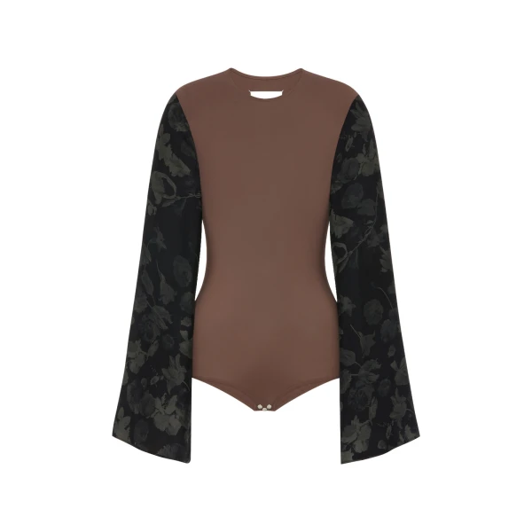 Maison Margiela Floral Sleeve Top in Brown | Coveti