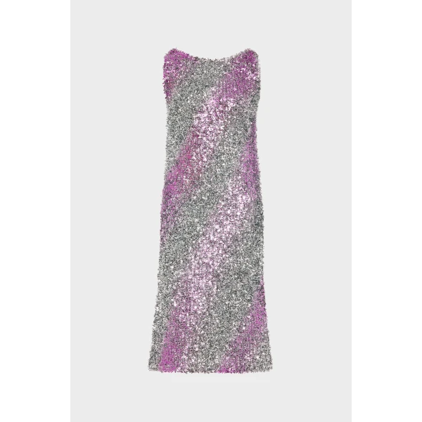 Maison Margiela Foil Knit Midi Dress in Silver | Midi Dresses | Coveti