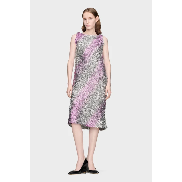 Maison Margiela Foil Knit Midi Dress in Silver | Midi Dresses | Coveti