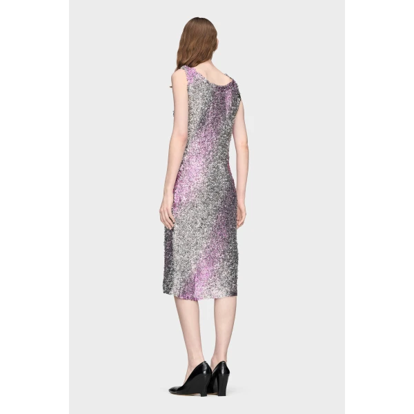 Maison Margiela Foil Knit Midi Dress in Silver | Midi Dresses | Coveti