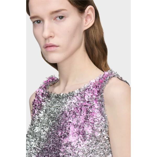 Maison Margiela Foil Knit Midi Dress in Silver | Midi Dresses | Coveti