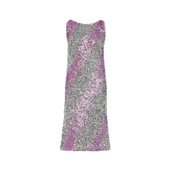 Foil Knit Midi Dress in Silver