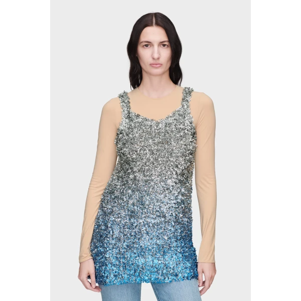 Maison Margiela Foil Knit Top in Silver | Sleeveless | Coveti