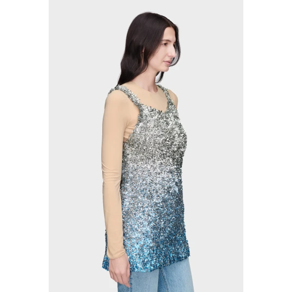 Maison Margiela Foil Knit Top in Silver | Sleeveless | Coveti