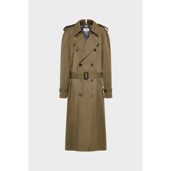 Maison Margiela Folded Collar Cotton Trench Coat in Military Green | Trench Coat | Coveti