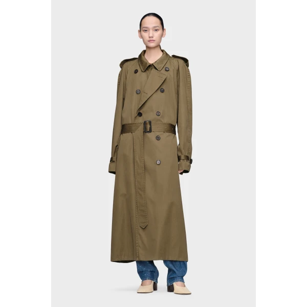 Maison Margiela Folded Collar Cotton Trench Coat in Military Green | Trench Coat | Coveti
