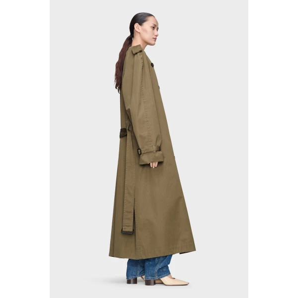 Maison Margiela Folded Collar Cotton Trench Coat in Military Green | Trench Coat | Coveti