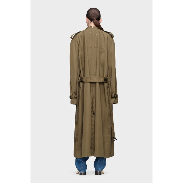 Maison Margiela Folded Collar Cotton Trench Coat in Military Green | Trench Coat | Coveti