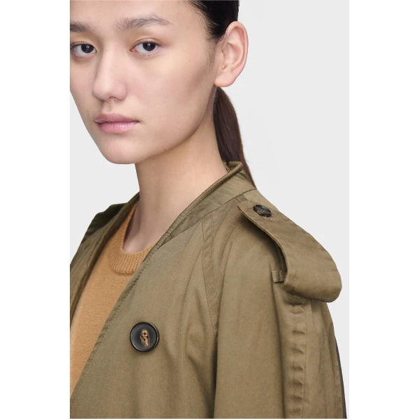 Maison Margiela Folded Collar Cotton Trench Coat in Military Green | Trench Coat | Coveti