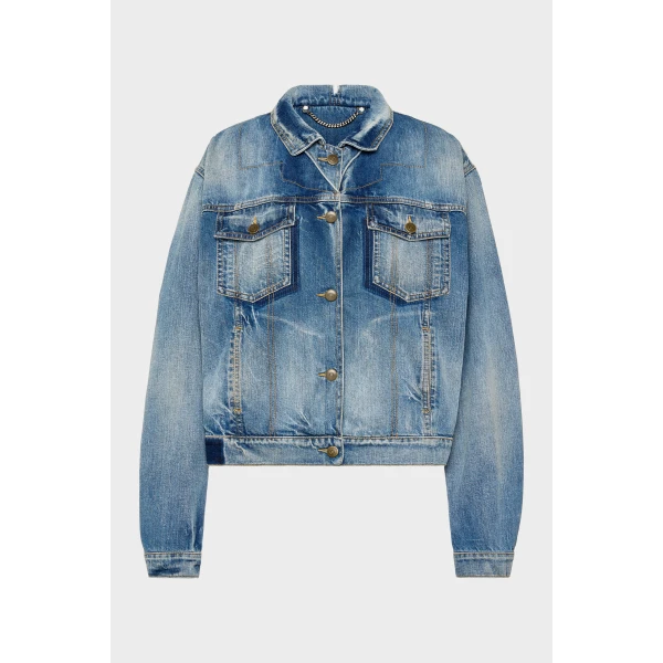 Maison Margiela Folded Collar Denim Jacket in Blue Jeans | Denim | Coveti
