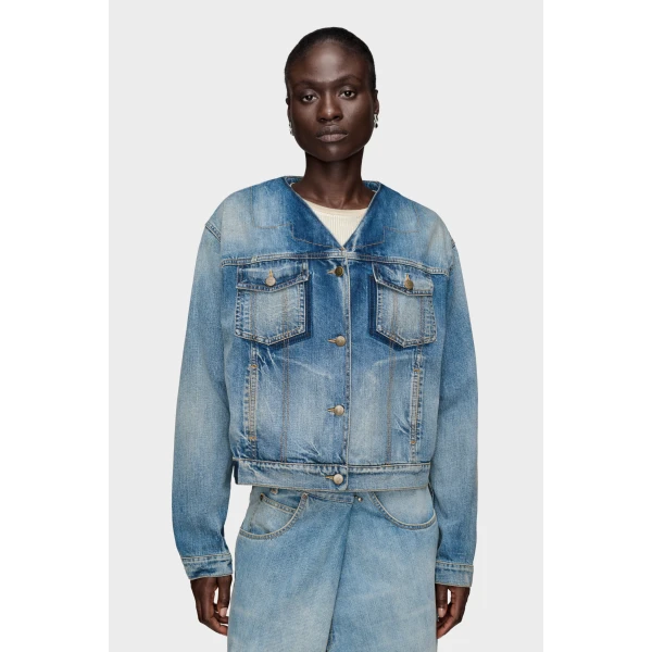 Maison Margiela Folded Collar Denim Jacket in Blue Jeans | Denim | Coveti