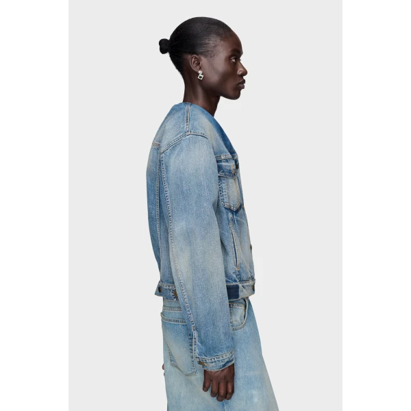 Maison Margiela Folded Collar Denim Jacket in Blue Jeans | Denim | Coveti