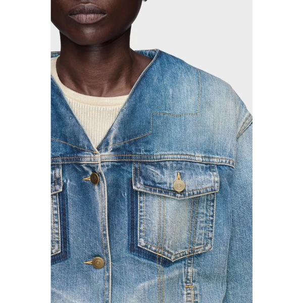 Maison Margiela Folded Collar Denim Jacket in Blue Jeans | Denim | Coveti