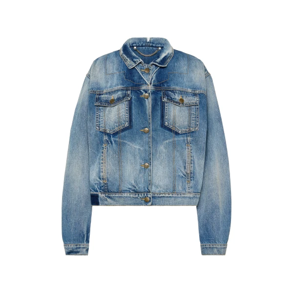 Folded Collar Denim Jacket in Blue Jeans