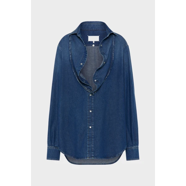 Maison Margiela Folded Collar Denim Shirt in Blue | Shirts | Coveti