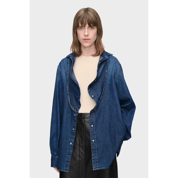 Maison Margiela Folded Collar Denim Shirt in Blue | Shirts | Coveti