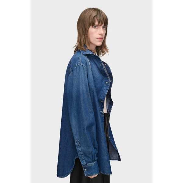 Maison Margiela Folded Collar Denim Shirt in Blue | Shirts | Coveti