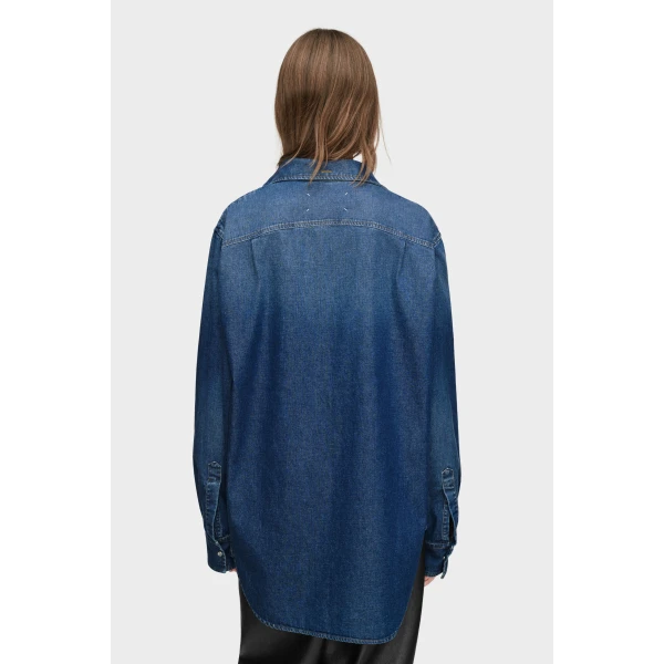 Maison Margiela Folded Collar Denim Shirt in Blue | Shirts | Coveti