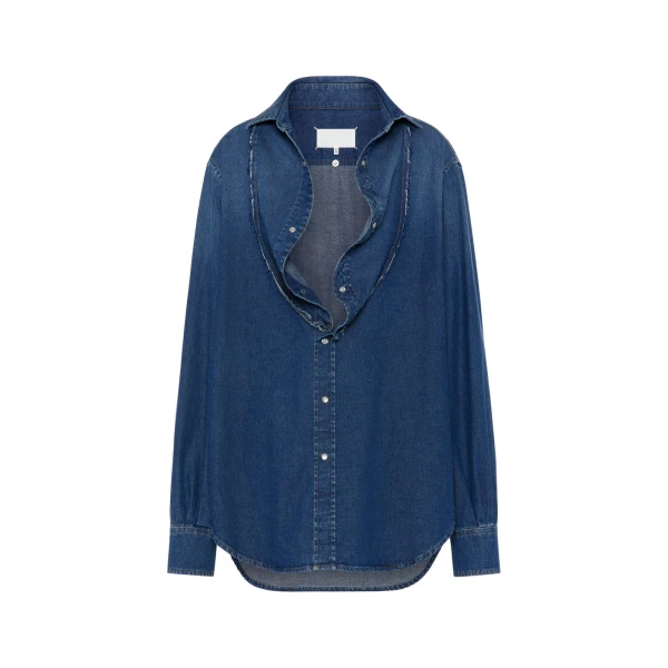 Folded Collar Denim Shirt in Blue