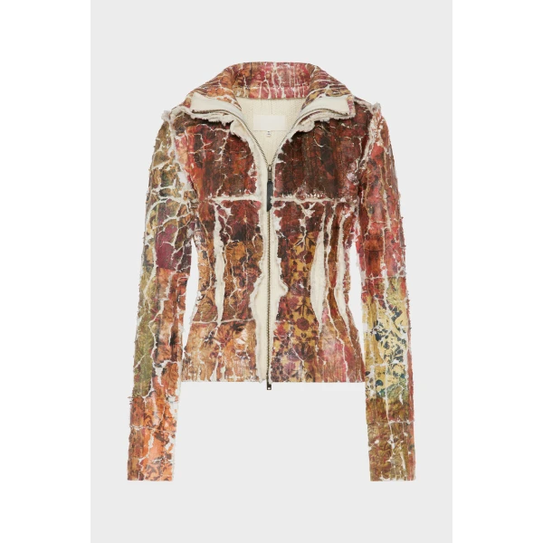 Maison Margiela Fragmented Floral Zip-Up Jacket in Multicolour | Cardigan | Coveti