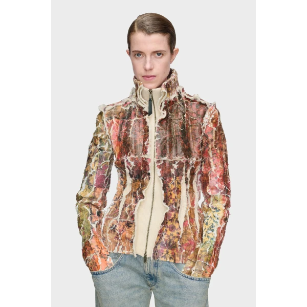 Maison Margiela Fragmented Floral Zip-Up Jacket in Multicolour | Cardigan | Coveti