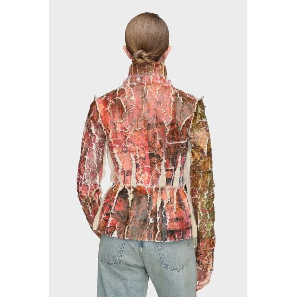 Maison Margiela Fragmented Floral Zip-Up Jacket in Multicolour | Cardigan | Coveti