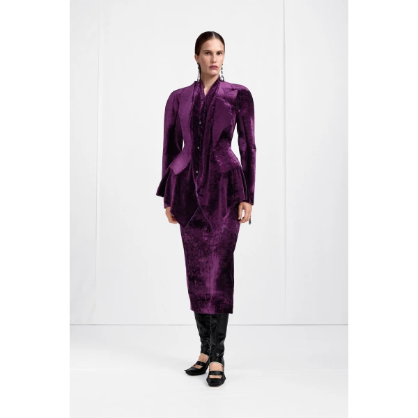 Maison Margiela Fusion Velvet Structured Blazer in Purple | Blazers | Coveti