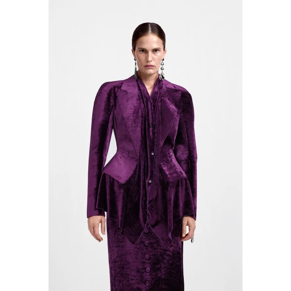 Maison Margiela Fusion Velvet Structured Blazer in Purple | Blazers | Coveti