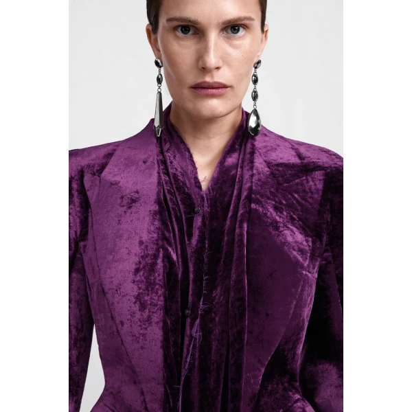 Maison Margiela Fusion Velvet Structured Blazer in Purple | Blazers | Coveti