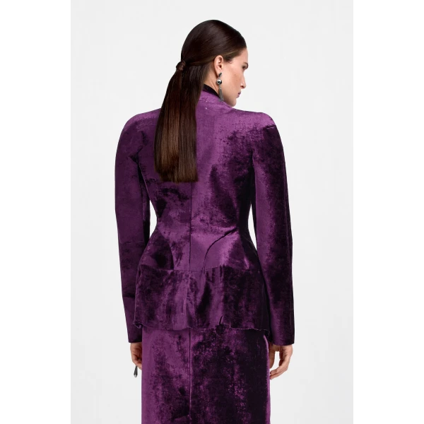 Maison Margiela Fusion Velvet Structured Blazer in Purple | Blazers | Coveti