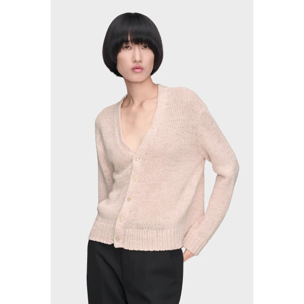 Maison Margiela Gardening Hemp Knit Cardigan in Pale Pink | Cardigan | Coveti