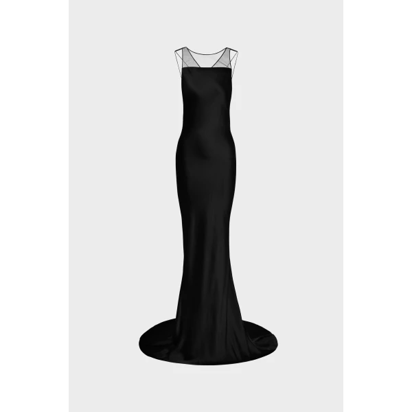 Maison Margiela Hammered Satin Gown in Black | Evening Gowns | Coveti