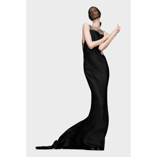 Maison Margiela Hammered Satin Gown in Black | Evening Gowns | Coveti
