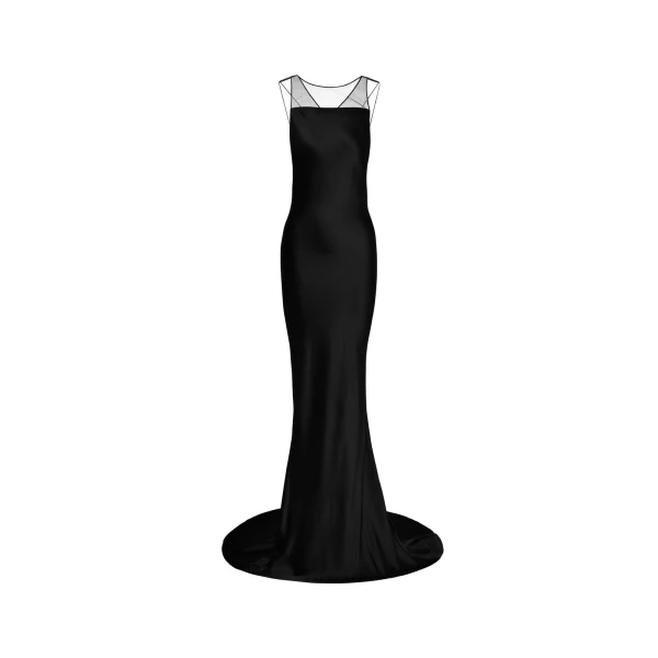 Hammered Satin Gown in Black