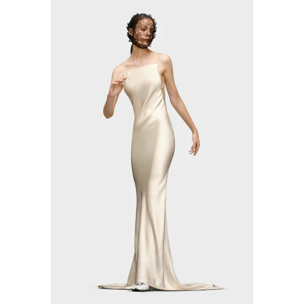 Maison Margiela Hammered Satin Gown in Ivory | Evening Gowns | Coveti