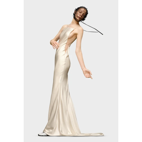 Maison Margiela Hammered Satin Gown in Ivory | Evening Gowns | Coveti