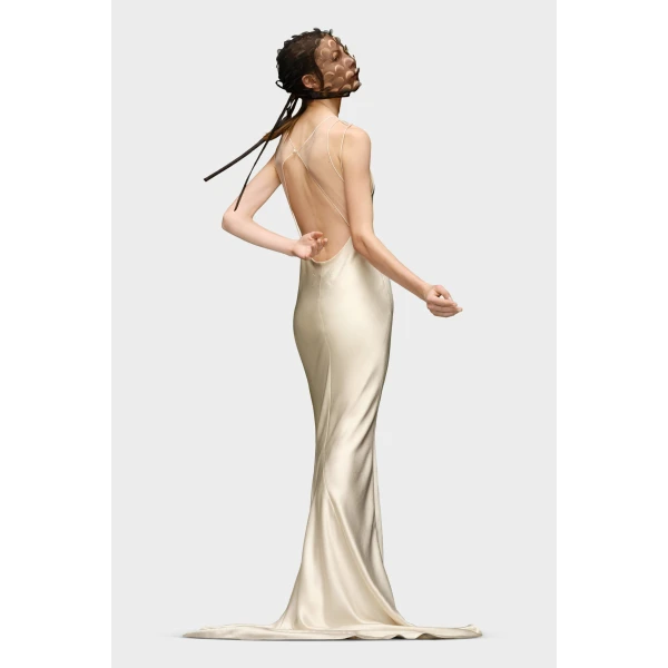 Maison Margiela Hammered Satin Gown in Ivory | Evening Gowns | Coveti
