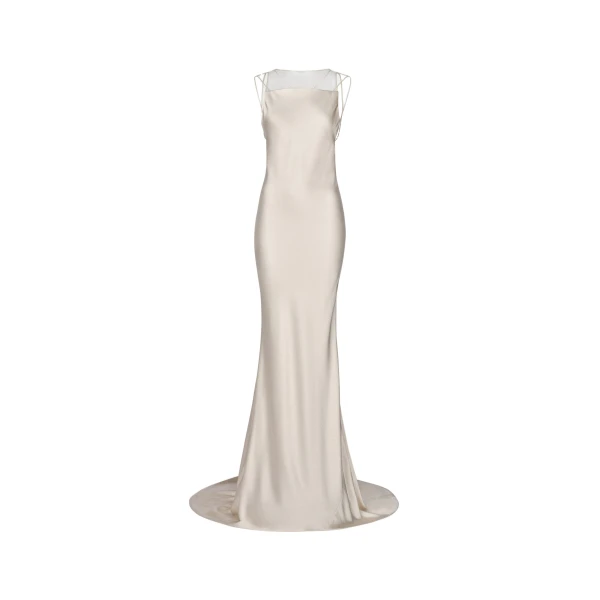 Hammered Satin Gown in Ivory