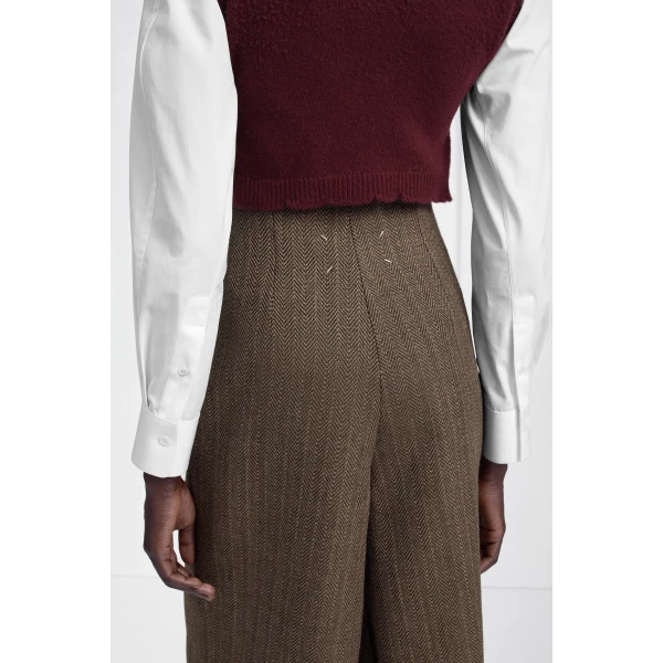 Maison Margiela Herringbone Virgin Wool Midi Skirt in Pink Beige | Midi Skirts | Coveti