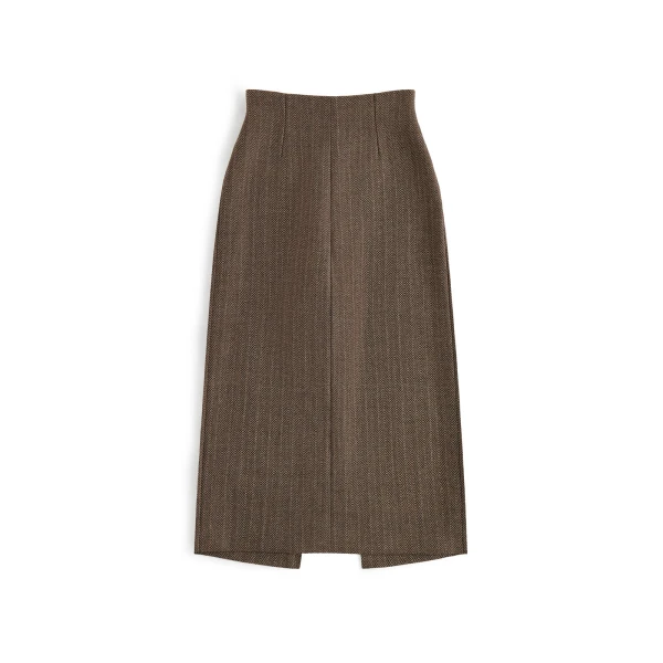 Herringbone Virgin Wool Midi Skirt in Pink Beige