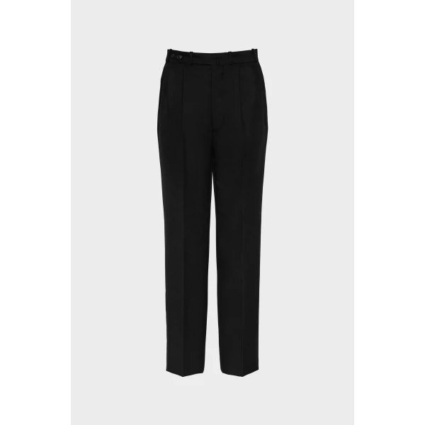 Maison Margiela Herringbone Wool Pleated Trousers in Black | Tailored pants | Coveti